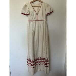 Vintage 60s 70s Maternity Maxi Dress Dan Howard Empire Waist Embroidery Cottage